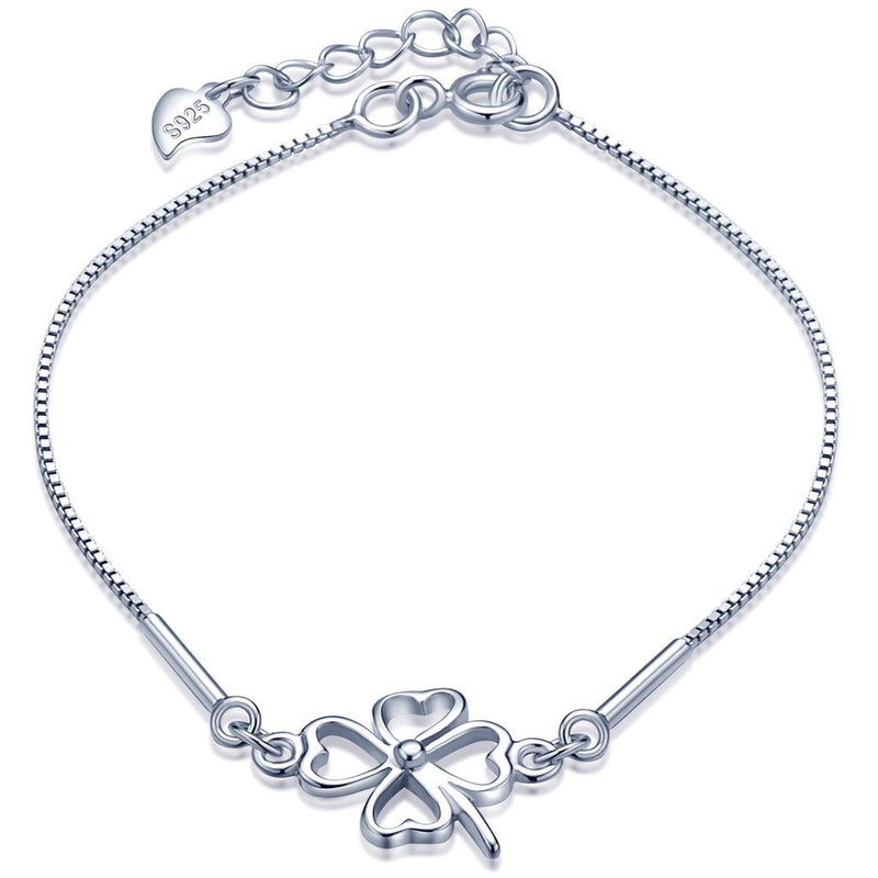 [Australia] - Infinite U Elegant Four-leaf Clover Womens Charm Bracelet 925 Sterling Silver Adjustable Link Hand Chain Extension, Silver 