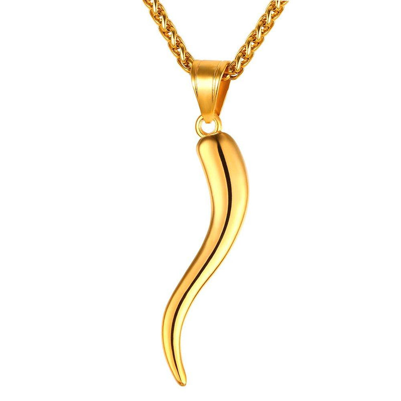 [Australia] - U7 Italian Horn/Cornicello Pendant Necklace, Gold Plated, Stainless Steel Amulet Necklace Talisman Italian Jewellery 