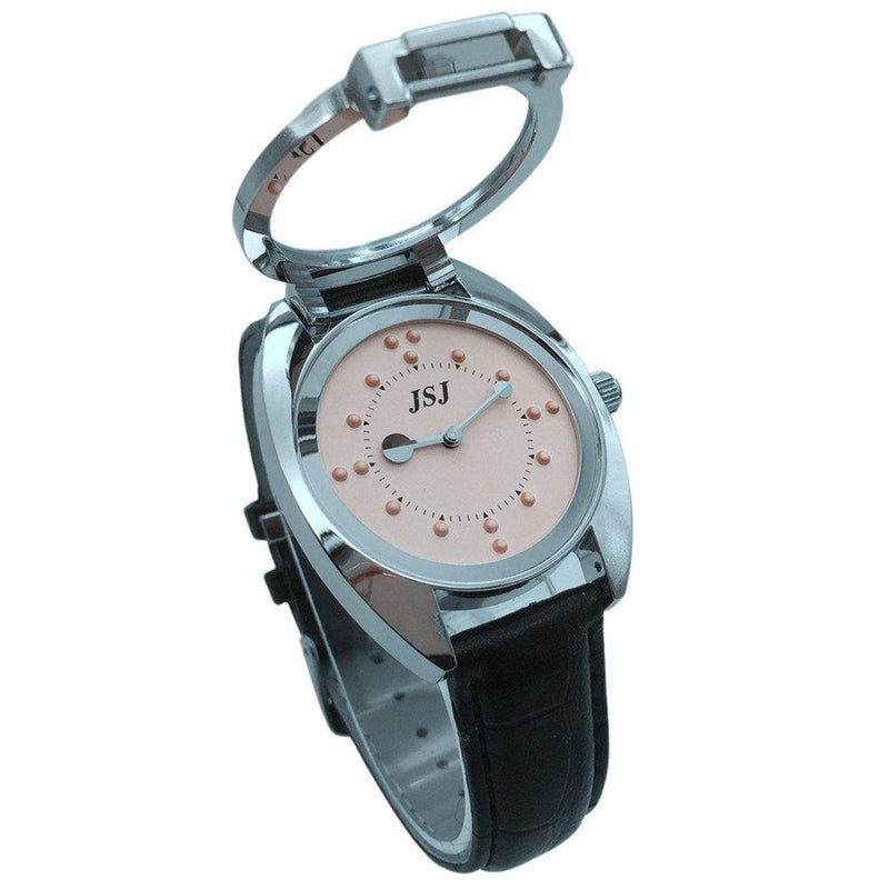 [Australia] - Stainless Steel Tactile Watch for Blind People-Battery Operated(Leather Strap, Pink dial) 