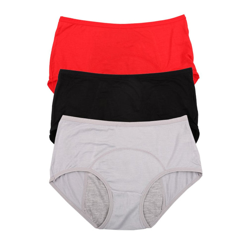 [Australia] - YOYI FASHION Bamboo Viscose Fiber Menstrual Period Leakproof Panties Multi Pack Size:8-18 16 Black,red,grey 
