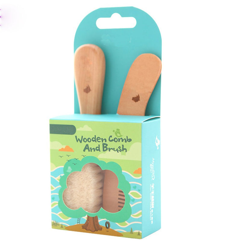 [Australia] - TAMUME Easy Grip Soft Goat Hair Baby Brush and Comb Set, Organic Wooden Brush Massager, Natural Wooden Hair Comb (Brush Set) Brush Set 