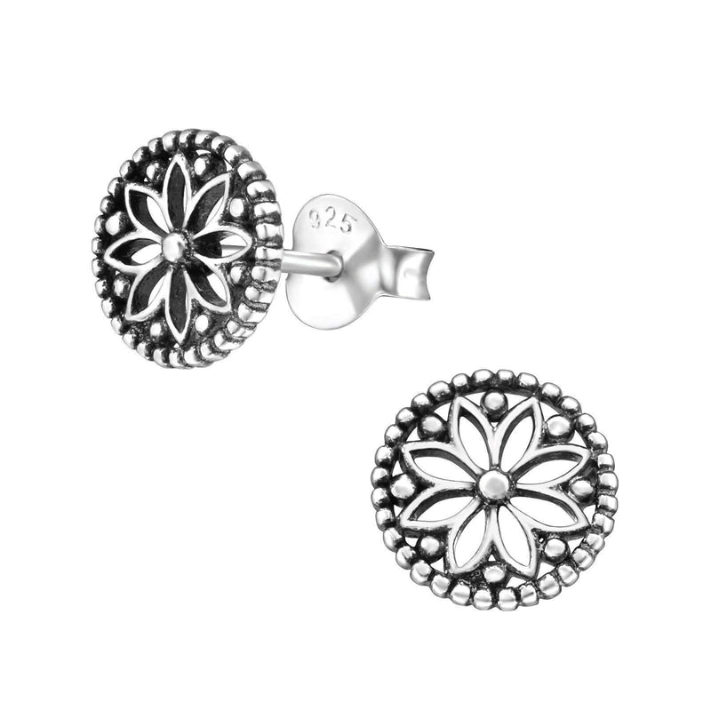 [Australia] - Laimons Ladies’ Earrings Ladies’ Jewellery mandala disc plate oxidised 925 Sterling silver 