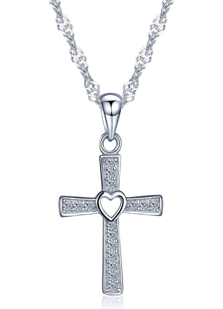 [Australia] - Infinite U Classic Heart Cross Pendant 925 Sterling Silver Cubic Zirconia Necklace for Women/Girls, Rose Gold/Silver 