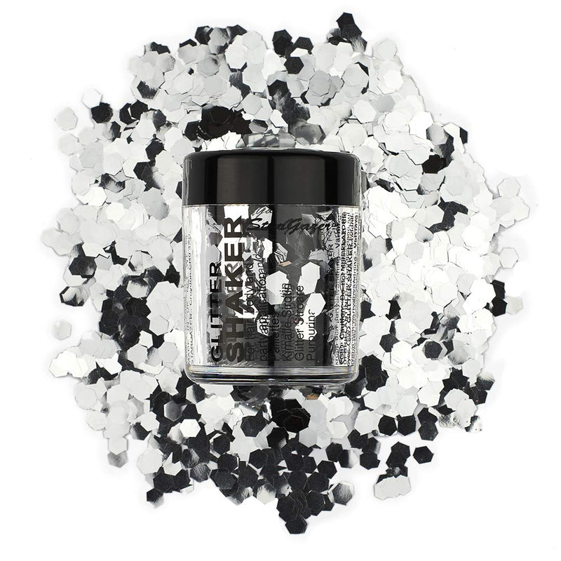 [Australia] - Stargazer Chunky Glitter Shaker, Silver. Cosmetic glitter for use on the eyes, lips, face, body, hair and nails. 