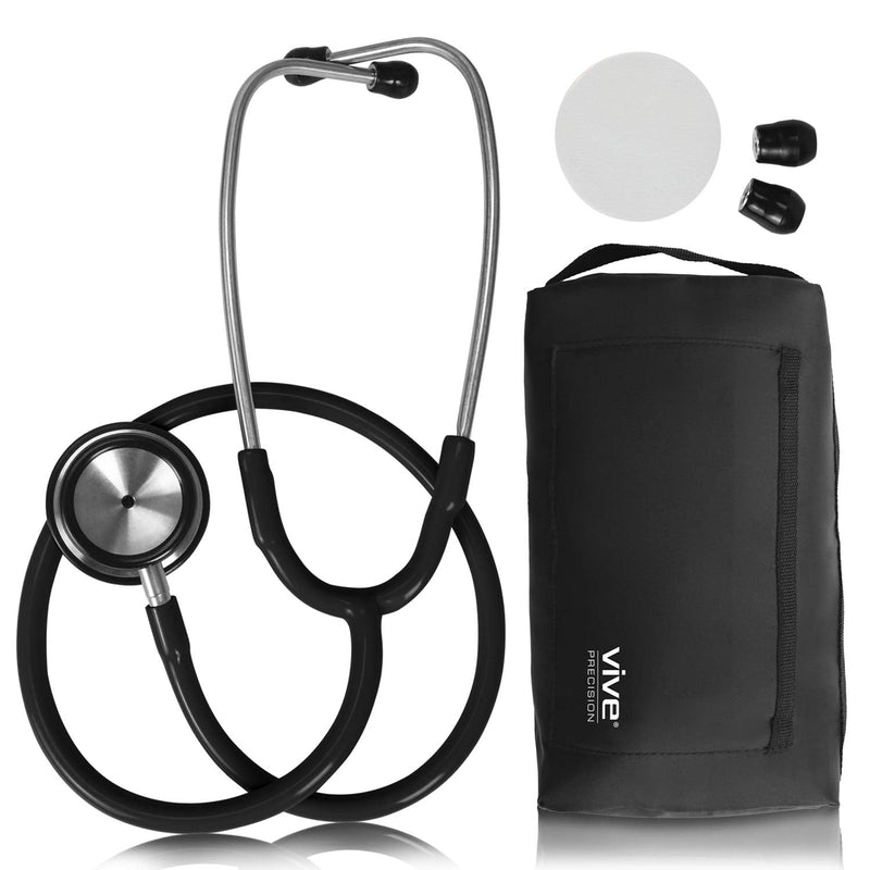 [Australia] - Vive Precision Dualhead Stethoscope - Dual Head Diaphragm Bell for Nurses, ER, Cardiology, Veterinary (Black) Black 