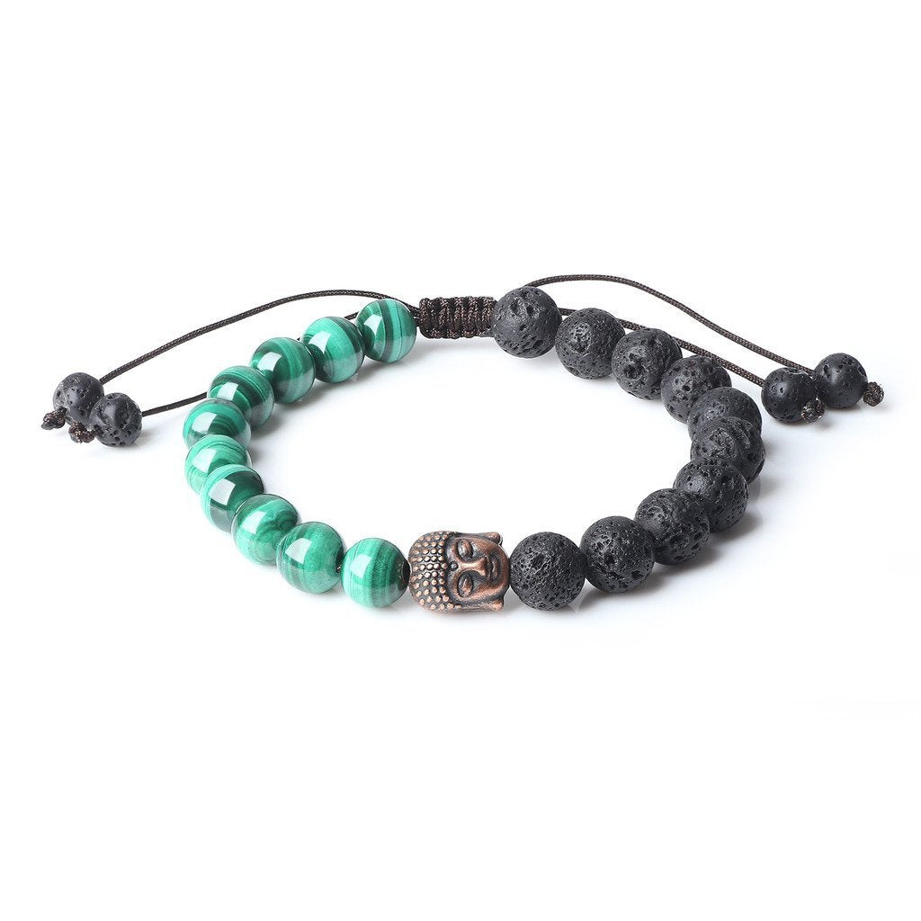 [Australia] - coai Mens Womens Buddha Head Prayer Stone Beaded Bracelet Malachite & Lava 8mm 