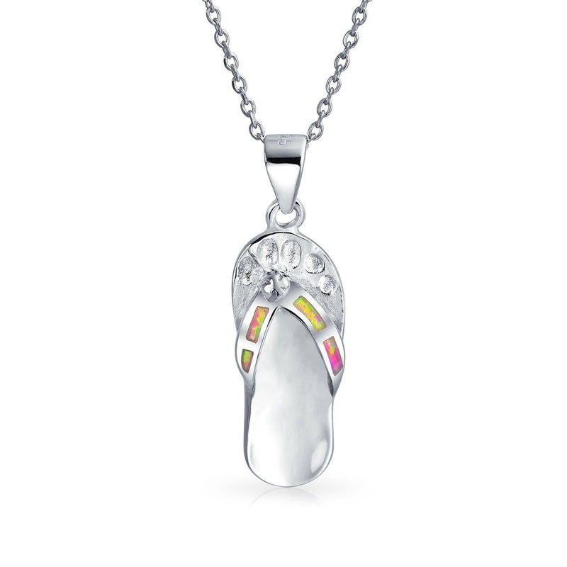 [Australia] - Bling Jewelry Blue Pink Rainbow Created Opal Sandal Flip Flop Pendant Necklace for Women Teen 925 Sterling Silver October Birthstone 