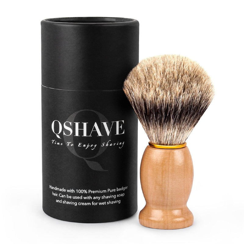 [Australia] - QSHAVE 100% Best Original Pure Badger Hair Shaving Brush Handmade. Real Wood Base. Perfect for Wet Shave, Safety Razor, Double Edge Razor 