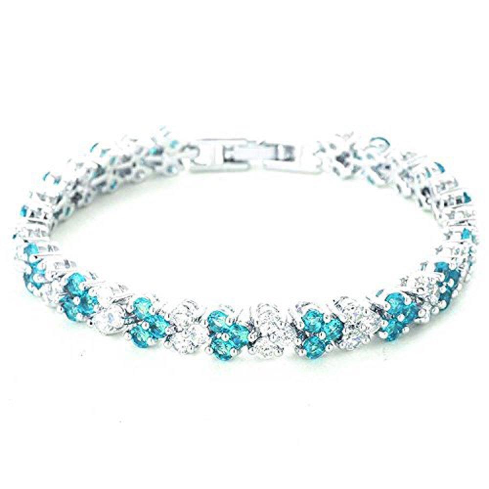 [Australia] - findout ladies Cubic Zircons crystal Fashion Wedding party luxury Bracelets for women girls, Light Blue 1 