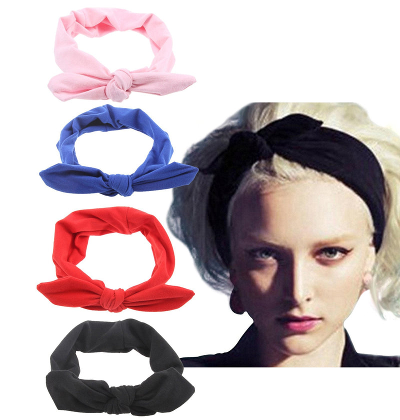 [Australia] - 4 Pack Women Fashion Elastic Hair Band Turban Head Band Accessories Set4 Set4-Rabbit Ear 