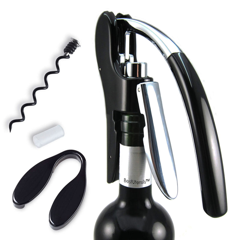 [Australia] - Best Utensils Professional Zinc Alloy Power Wine Opener Octopus Premium Rabbit Lever Corkscrew with Bonus Foil Cutter Waiter Bottle Openers Kit, Black 
