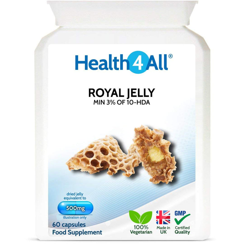 [Australia] - Royal Jelly 500mg 60 Capsules (V) (not Tablets) Anti-ageing and Immunomodulatory Supplement. Made in The UK by Health4All 60 Count (Pack of 1) 