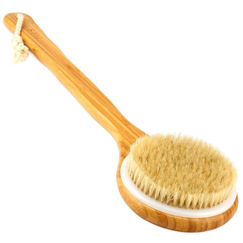 [Australia] - H&S Body Brush Back Scrubber Long Handle Bath Shower Brush Natural Bristles Dry Skin Exfoliating Cellulite Brush Bamboo Wood 