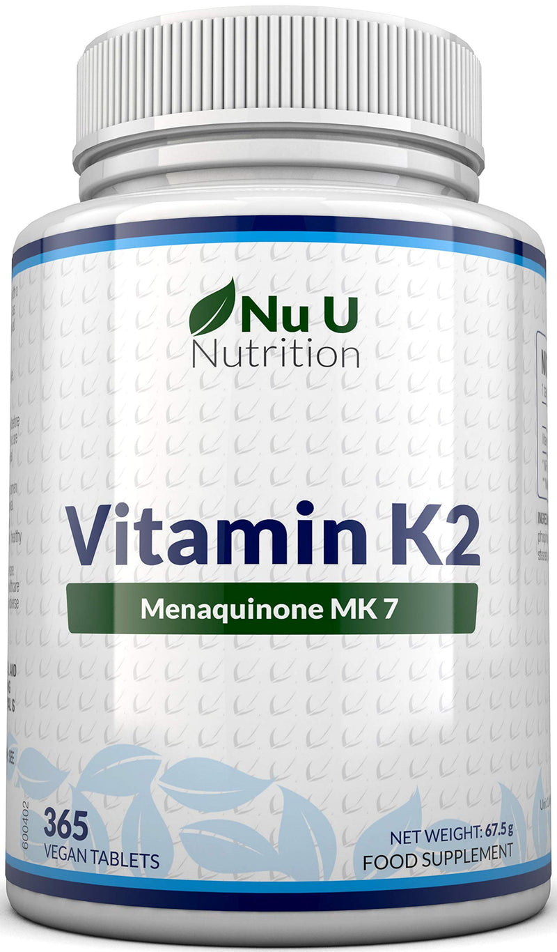 [Australia] - Vitamin K2 MK 7 200mcg - 365 Vegetarian and Vegan Tablets (not Capsules) - One Year Supply of High Strength Vitamin K2 Menaquinone MK7 from Trans-Isomer by Nu U Nutrition 