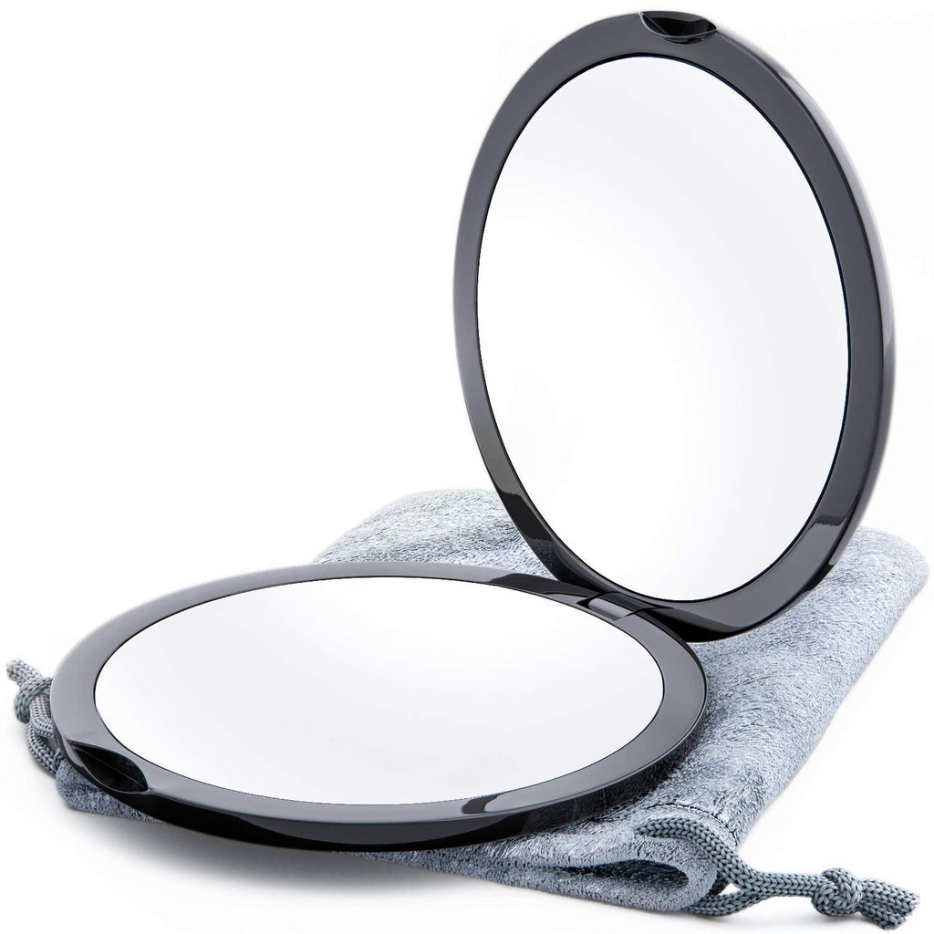 [Australia] - Magnifying Compact Mirror for Purses, 1x/10x Magnification – Double Sided Travel Makeup Mirror, 4 Inch Small Pocket or Purse Mirror. Distortion Free Folding Portable Compact Mirrors (Black) Black 