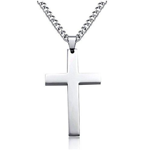 [Australia] - Cross Pendant with 61 cm Stainless Steel Cross Pendant Necklace for Men Women, Silver Silver(5cm*3cm) 
