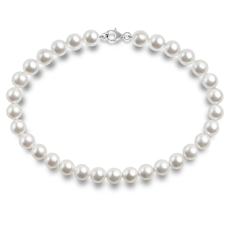 [Australia] - PAVOI Sterling Silver Round White Simulated Shell Pearl Necklace Strand 18.0 Inches 8mm 