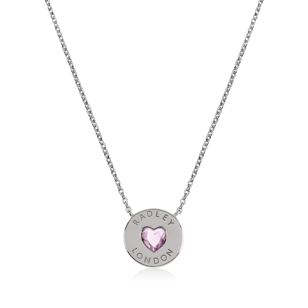 [Australia] - CAOLATOR Radley Fountain Road Ladies Silver Engraved Disc with Pink Stone Heart Necklace RYJ2133, one size, 1135914QOO6781 