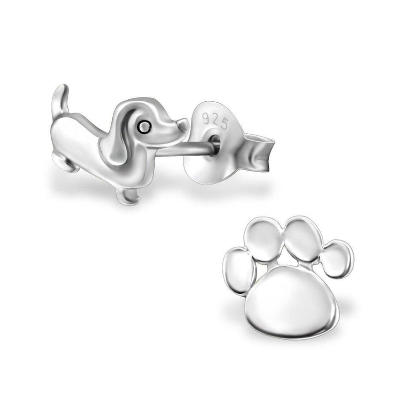 [Australia] - The Rose & Silver Company Women 925 Sterling Silver Dog and Paw Stud Earrings 