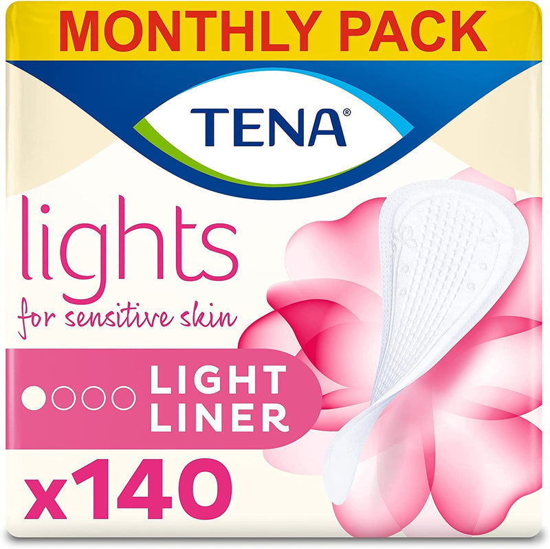 [Australia] - TENA Lights Light Liner, 140 Incontinence Liners ( 28 x 5 packs) for Women with Sensitive Skin, Breathable and Unscented Liner for Light Bladder Weakness and Incontinence 28 Count (Pack of 5) 