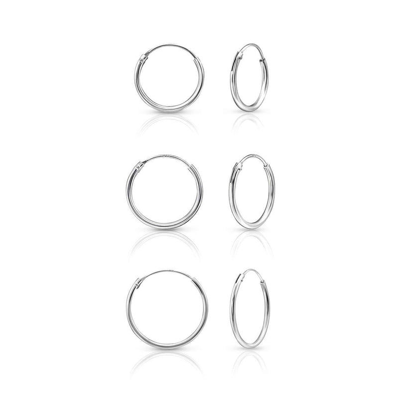 [Australia] - DTPsilver® Set of 3 PAIRS of SMALL/MEDIUM 925 Sterling Silver, Yellow Gold or Rose Gold Plated Endless Hoops/Sleepers Earrings - Thickness 1.5 mm - Mixed Sizes - Outer Diameter: 12, 14, 16, 18, 20 mm 3 Pairs 14/16/18 Mm Silver 