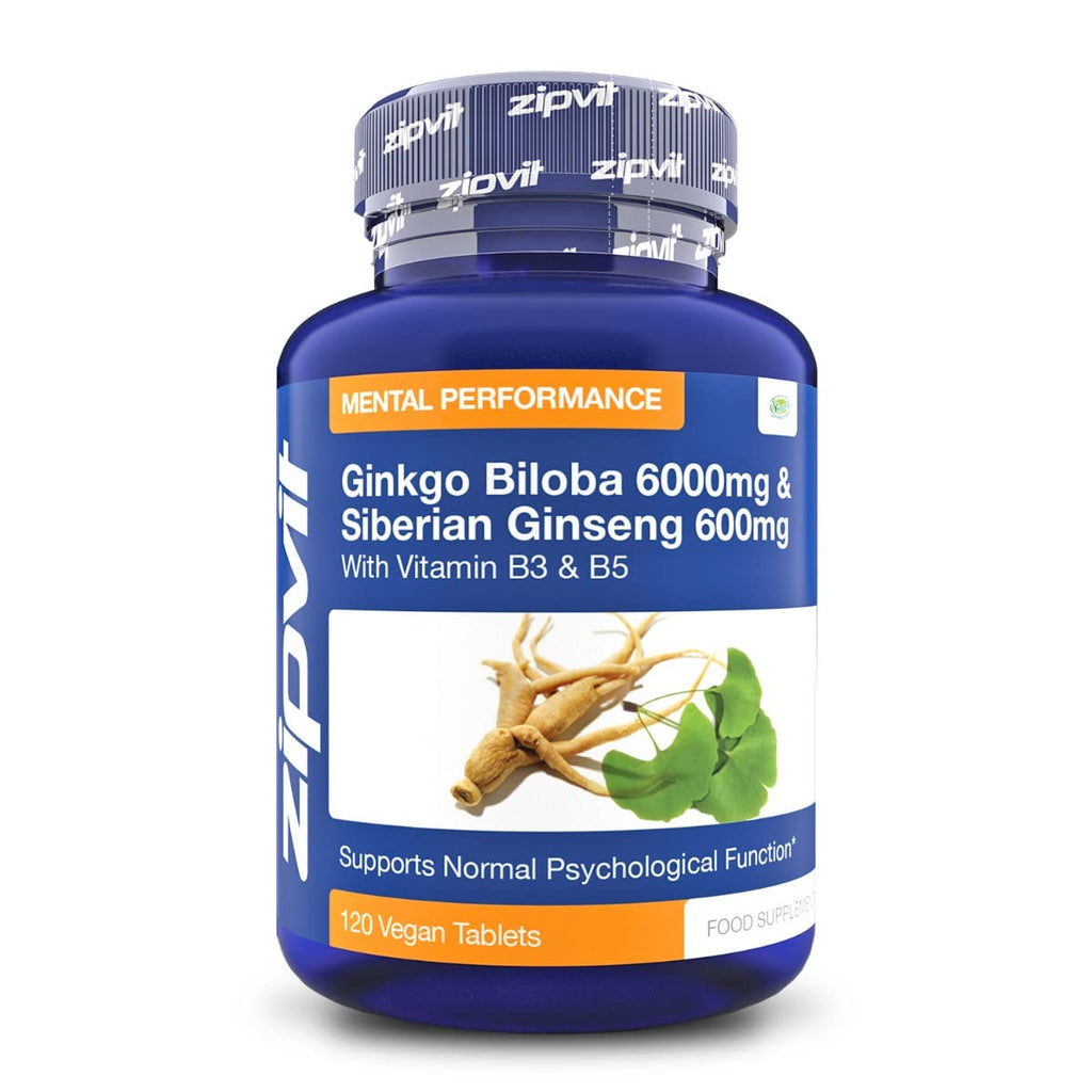 [Australia] - Ginkgo Biloba and Siberian Ginseng, Standardised Ginkgo 6000mg and Ginseng 600mg with Vitamins B3 and B5. 120 Vegan Tablets. 4 Months Supply. 