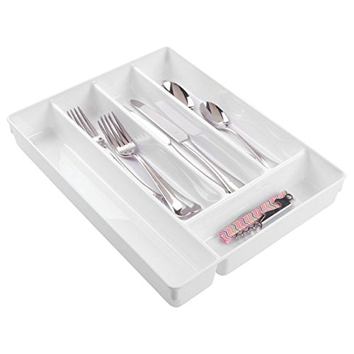 [Australia] - mDesign Cutlery Tray - BPA-Free Plastic Cutlery Holder for Kitchen Drawers - 5 Compartment Kitchen Utensil Holder - White 1 