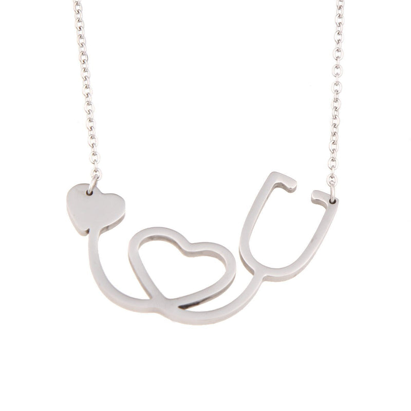 [Australia] - KUIYAI Doctor Nurse Stethoscope Stainless Steel Necklace with Heart Stethoscope A Silver 