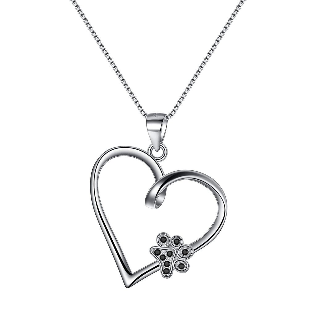 [Australia] - Fanze 925 Sterling Silver Cubic Zirconia Eternal Love Heart Cute Puppy Paw Pendant Necklace Black 