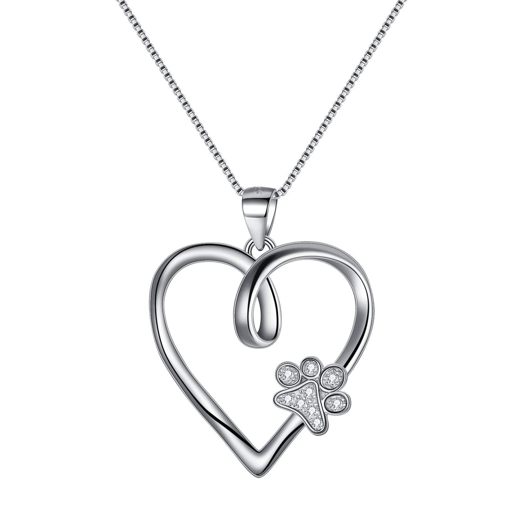 [Australia] - Fanze 925 Sterling Silver Cubic Zirconia Eternal Love Heart Cute Puppy Paw Pendant Necklace Colorless 