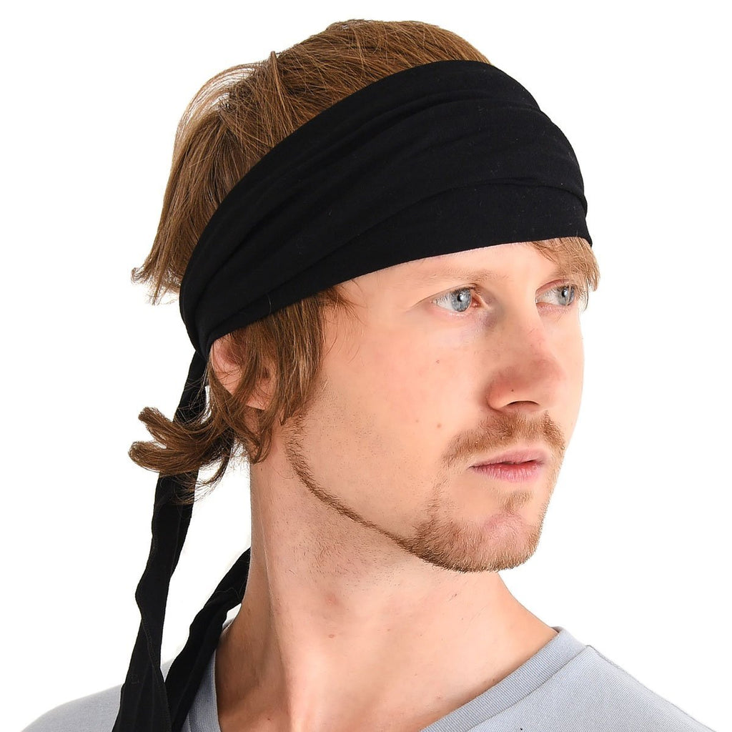 [Australia] - CHARM Sports Headband Bandana for Men - Womens Yoga Hairband Kids Ninja Headband Pirate Costume Black 