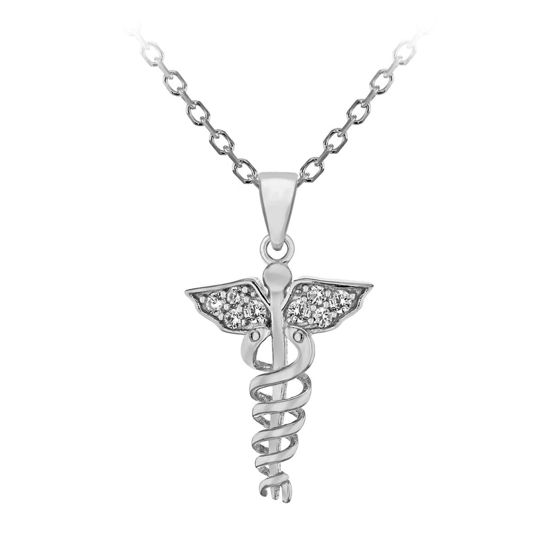 [Australia] - Tuscany Silver Sterling Silver Rhodium Plated Cubic Zirconia Caduceus Adjustable Necklace of Length 46cm 