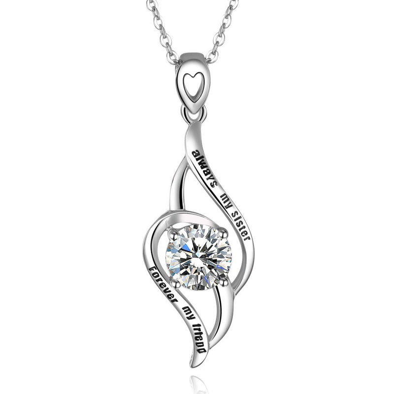 [Australia] - Bonlavie 925 Sterling Silver"Always My Sister Forever My Friend" Love Infinity Cubic Zirconia Pendant Necklace Style-1 