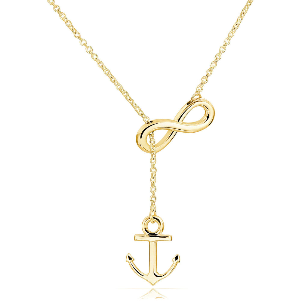 [Australia] - ELBLUVF Gold Plated Stainless-Steel Handmade Anchor and Infinity Lariat Y Necklace 18inches 
