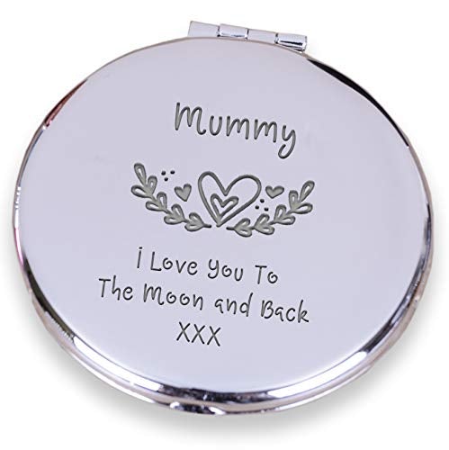 [Australia] - MUMMY I LOVE YOU TO THE MOON AND BACK Swirl COMPACT MIRROR for my Gifts Presents Novelty Keepsake Gift Ideas for Birthday Christmas Mothers Day Xmas Keepsake 
