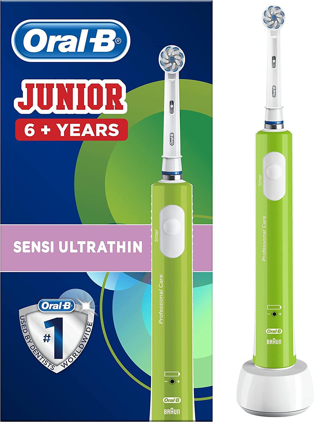 [Australia] - Oral-B Kids Electric Toothbrush, 1 Toothbrush Head, with Kid-Friendly Sensitive Mode, For Junior Kids Ages 6+, 2 Pin UK Plug, Green Oral-b Junior Green single 