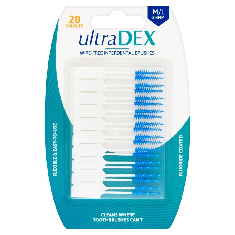 [Australia] - UltraDEX Wire Free Interdental Brush, Wire Free Flexible Floss Aid, Fluoride Coated, Medium/Large 20 Pack White 20 Count (Pack of 1) 