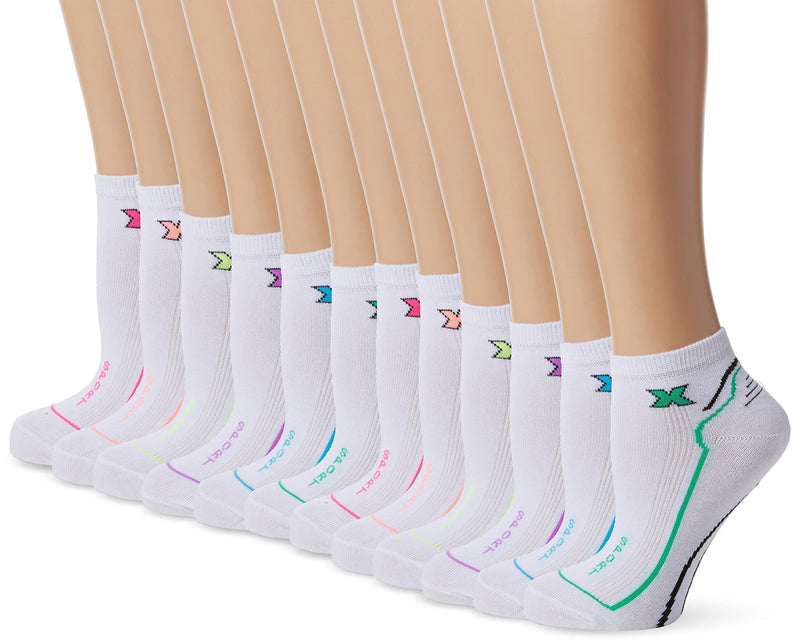[Australia] - FM Women’s 12-pack Trainer Socks | Breathable Sports Ankle Socks with Stripe for Casual and Athletic Wear 4-8 Multicoloured (Striped) 