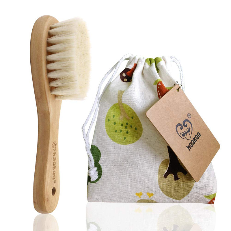 [Australia] - haakaa Wooden Baby Hair Brush for Newborns and Toddlers Baby Brush Natural Soft Goat Bristles Hairbrush, Ideal for Cradle Cap, Perfect Baby Registry Gift with Carry Pouch, 1PC 1 Count (Pack of 1) 