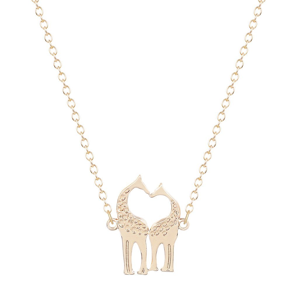 [Australia] - QIANDI Loving Giraffes Necklace Unique Love Heart I Love You Animal Collares Jewelry Gift for Girls and Women Gold Silver 