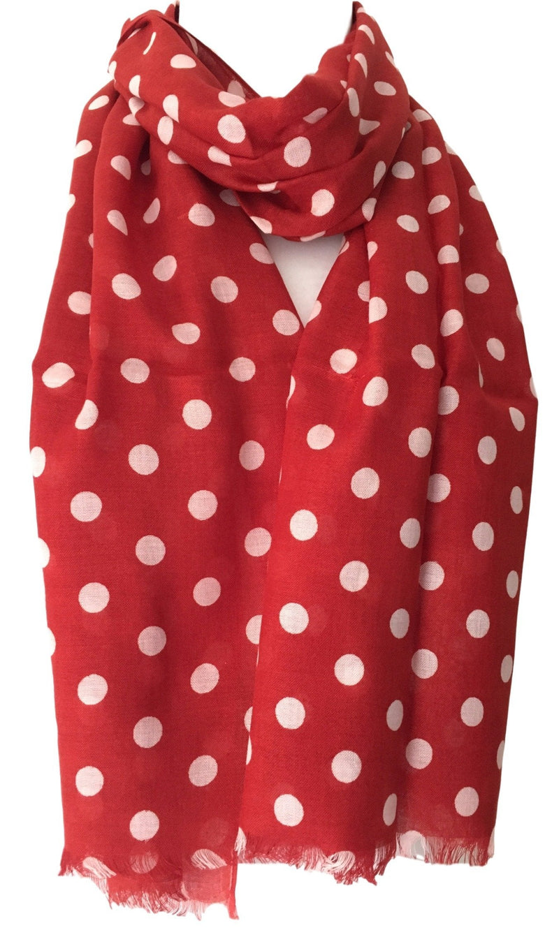 [Australia] - Purple Possum® Red Polka Dot Scarf, White Spotted Wrap, Ladies Cotton Blend Spotty Fair Trade Shawl 