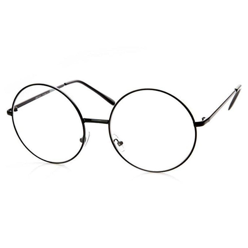 [Australia] - TRIXES Round Glasses Unisex Silver, Gold or Black Fake Glasses - Beatles Retro Sixties Style - Round Metal Clear Lens Glasses 