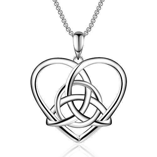 [Australia] - 925 Sterling Silver Vintage Good Luck Irish Celtic Knot Triangle Love Heart Pendant Necklace, 18'' Love heart celtic knot 