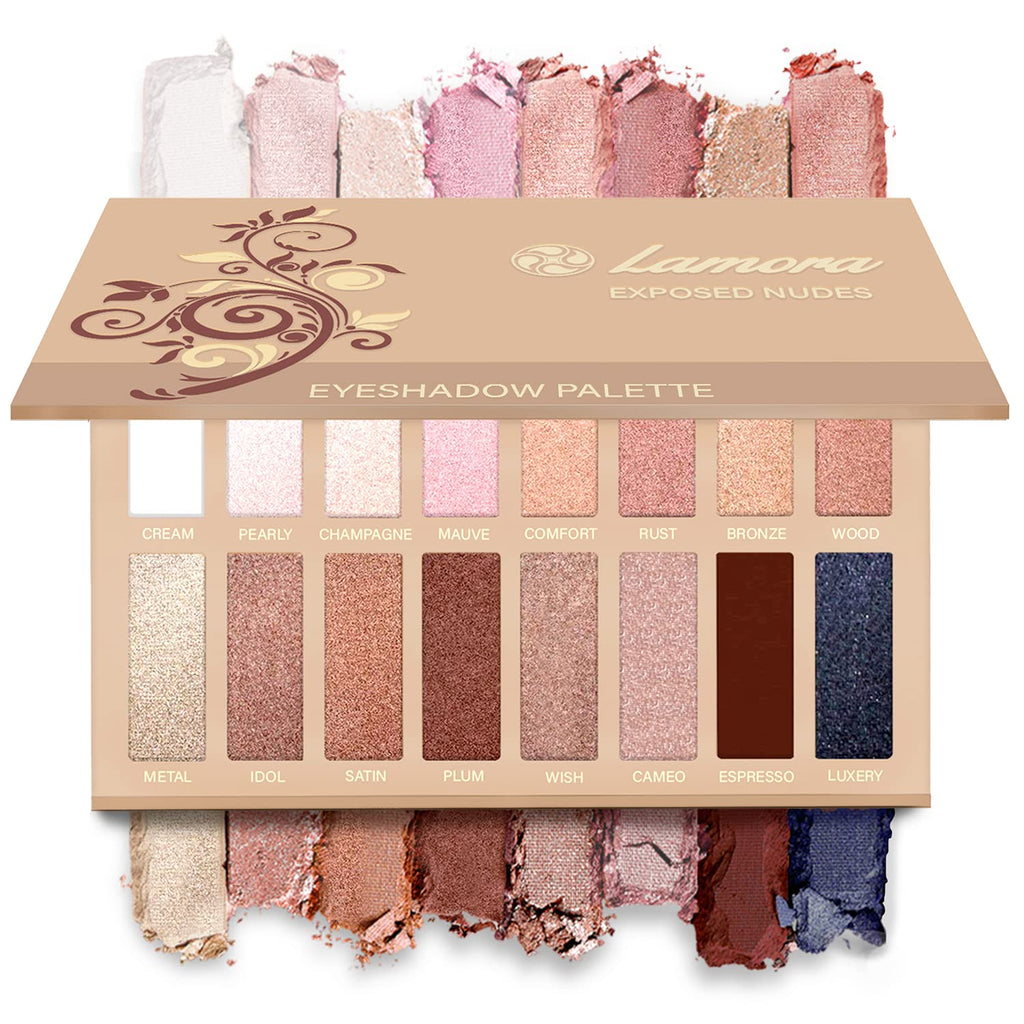 [Australia] - Best Pro Eyeshadow Palette Makeup - Matte + Shimmer 16 Colors - Highly Pigmented - Professional Nudes Warm Natural Bronze Neutral Smoky Cosmetic Eye Shadows - Lamora Exposed Nude Exposed 