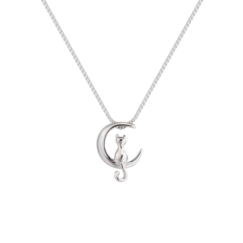 [Australia] - Power Necklace 925 Silver Lovely Cat Moon Animal Minimalist Charm Collares Pendant Necklace 