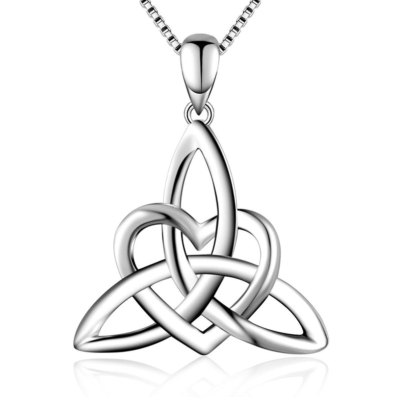 [Australia] - BGTY S925 Sterling Silver Celtic Knot Triangle Vintage Love Heart Pendant Necklace Silver Color 