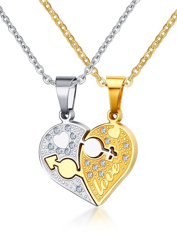[Australia] - VNOX Jewellery Gift 2Pcs Couple Heart Necklace Stainless Steel Heart Puzzel Matching Couple Love Necklace Pendant for Men Women,Christmas/Birthday heart puzzle necklace A 