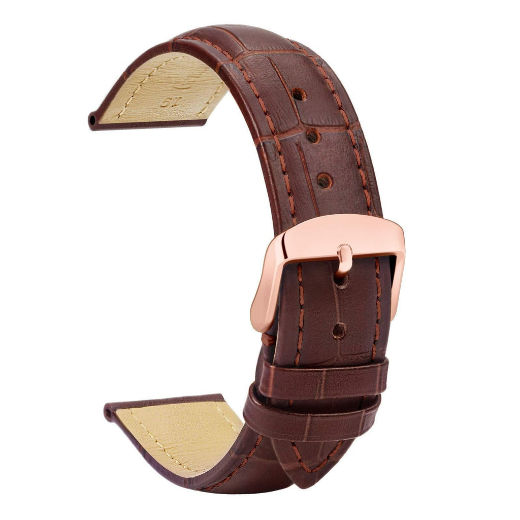 [Australia] - TStrap Leather Watch Straps - Soft Black Alligator Embossed Watch Bands Replacement - Military Watch Straps for Men Women - Smart Watches Bracelet Clasp - 14mm 16mm 18mm 19mm 20mm 21mm 22mm 24mm Brown/Rose Clasp 