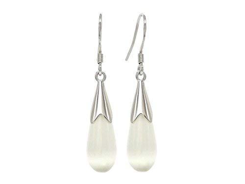 [Australia] - White moonstone drop earrings with genuine 925 sterling silver hook and black earrings gift box White 