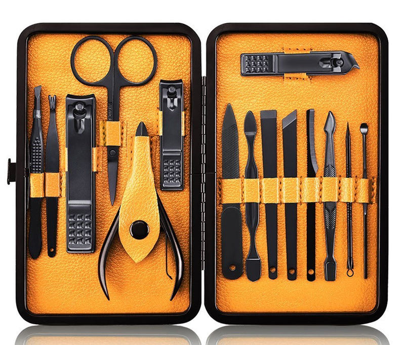 [Australia] - Manicure Set Nail Set Nail Clipper Kit Professional - Stainless Steel Pedicure Set Nail Grooming Kit of 15pcs with Case for Travel (Black/Yellow) Black/Yellow 